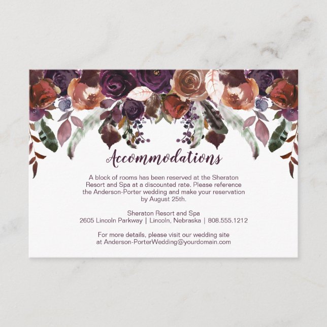 Butter Rum, Purple Rustic Boho Wedding Enclosure Card (Front)