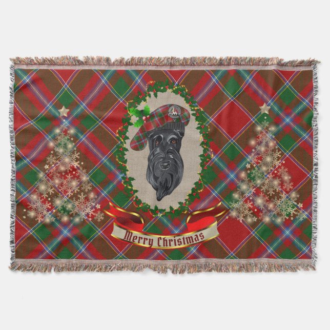 Butter Scottie Dog Christmas Throw Blanket (Front)