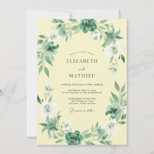 Butter Seafoam Leafy Wedding Invitation