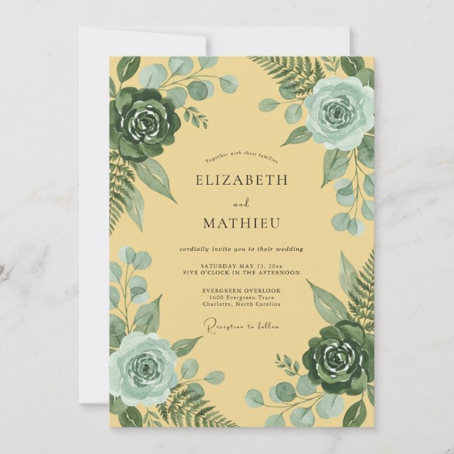 Butter Slate Leaf Wedding Invitation (Front)