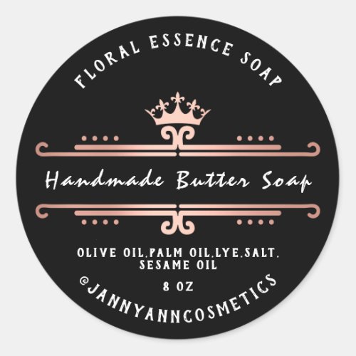 Butter Soap Cosmetics Black Rose Royal Crown Classic Round Sticker