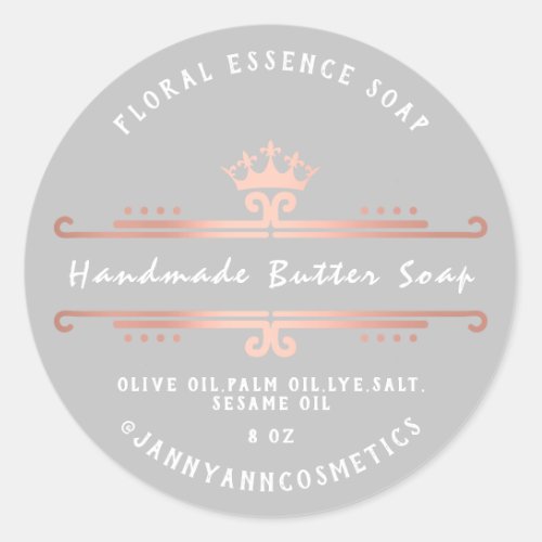 Butter Soap Cosmetics Gray Rose Royal Crown Classic Round Sticker