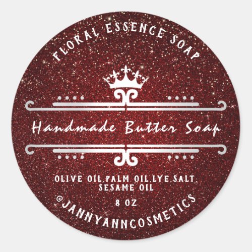 Butter Soap Cosmetics  Gray Royal Burgundy Glitter Classic Round Sticker