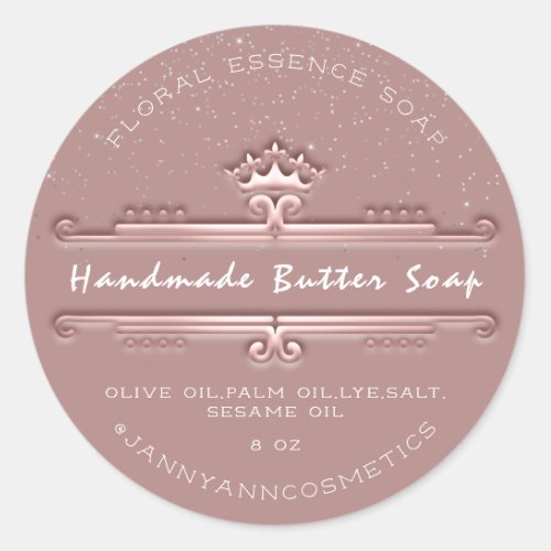 Butter Soap Cosmetics  Gray Royal Crown Rose Classic Round Sticker