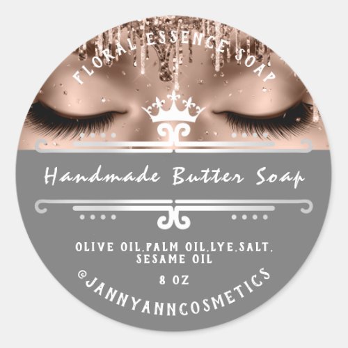 Butter Soap Cosmetics  Gray Royal Princess Eyelash Classic Round Sticker