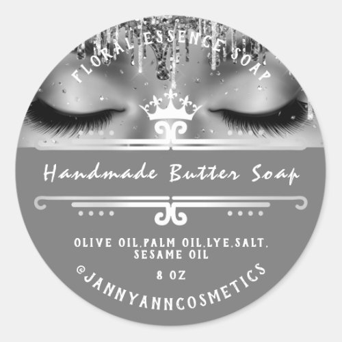 Butter Soap Cosmetics  Gray Royal Princess Lashes Classic Round Sticker