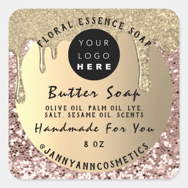 Butter Soap Cosmetics Handmade Drip Glitter Blush Square Sticker (Front)