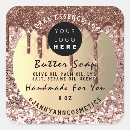 Butter Soap Cosmetics Handmade Drip Glitter Skinny Square Sticker