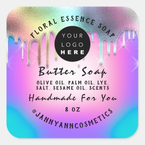 Butter Soap Cosmetics Handmade Drip Holographic Square Sticker