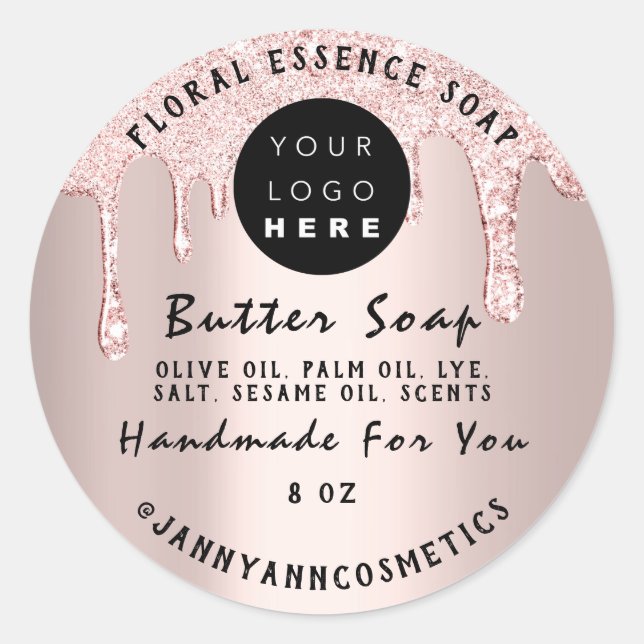 Butter Soap Cosmetics Handmade Drip Pink Rose Classic Round Sticker (Front)