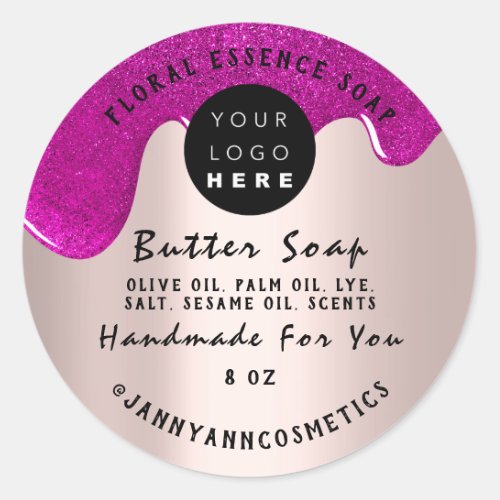 Butter Soap Cosmetics Handmade Drips Rose Pink Classic Round Sticker