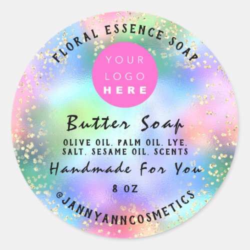 Butter Soap Cosmetics Handmade Holograph Confetti Classic Round Sticker