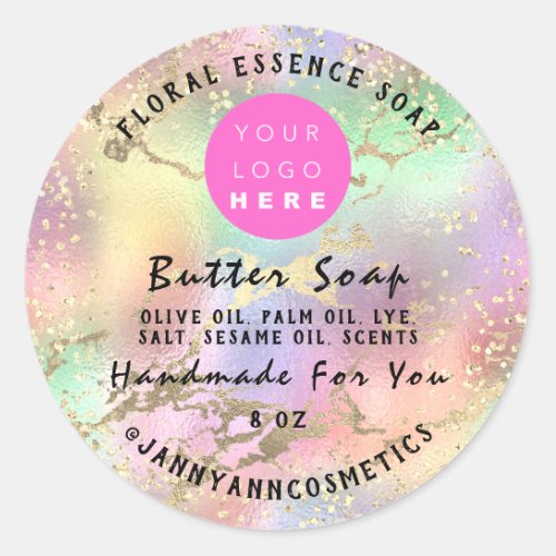 Butter Soap Cosmetics Handmade Holograph Rose Gold Classic Round Sticker