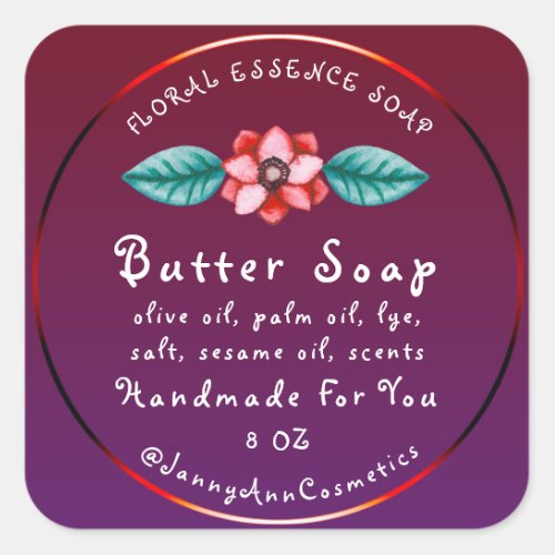 Butter Soap Cosmetics Handmade Logo Burgundy Purpl Square Sticker