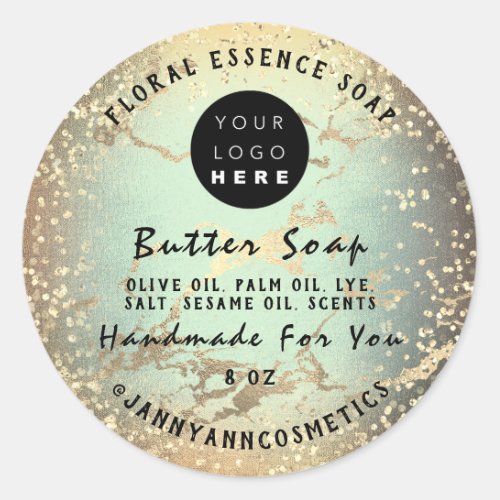 Butter Soap Cosmetics Handmade Logo Gold Mint Rose Classic Round Sticker