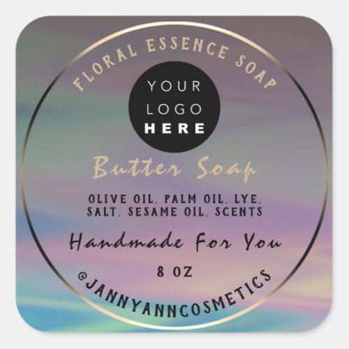 Butter Soap Cosmetics Handmade Logo Holographic Square Sticker
