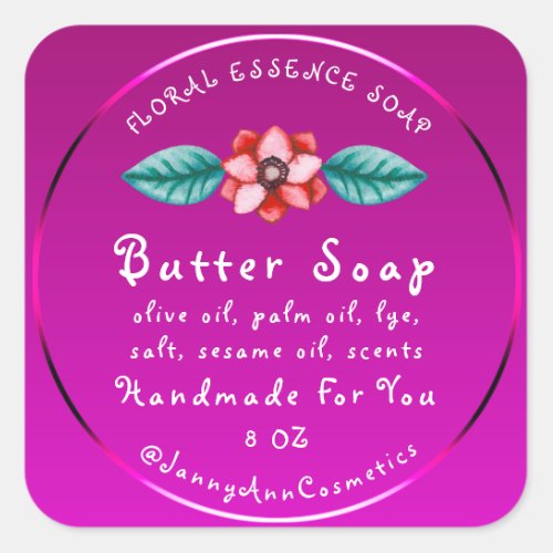 Butter Soap Cosmetics Handmade Logo Pink Floral Square Sticker