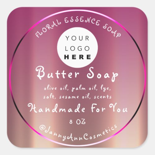 Butter Soap Cosmetics Handmade Logo Pink Square Sticker