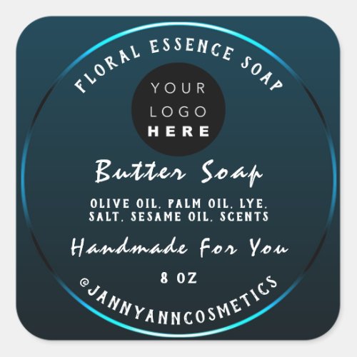 Butter Soap Cosmetics Handmade Logo Teal Blue Square Sticker