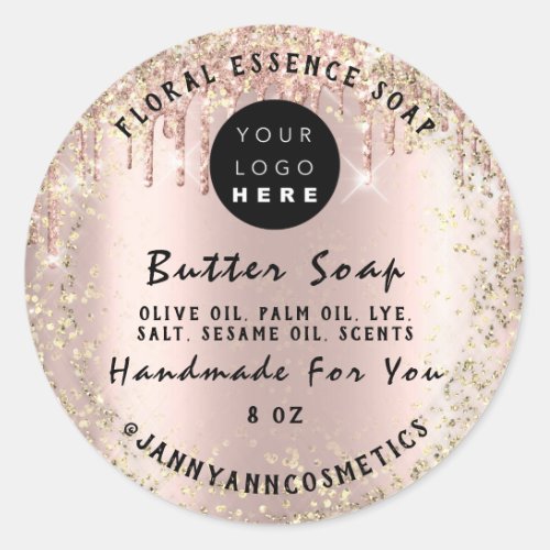 Butter Soap Cosmetics Handmade Rose Logo Gold Classic Round Sticker