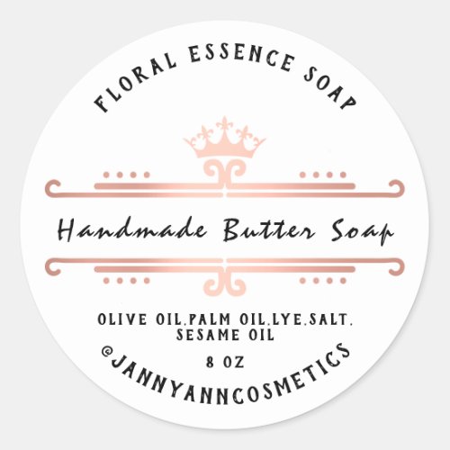 Butter Soap Cosmetics Handmade Rose White Crown Classic Round Sticker