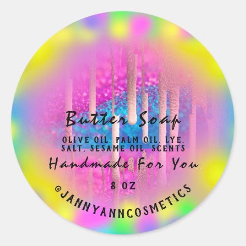 Butter Soap Cosmetics Hot Pink Holograph Drips Classic Round Sticker