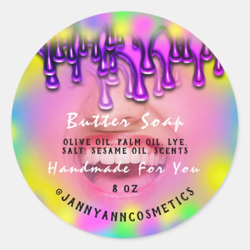 Butter Soap Cosmetics Hot Pink Holograph Smile Classic Round Sticker