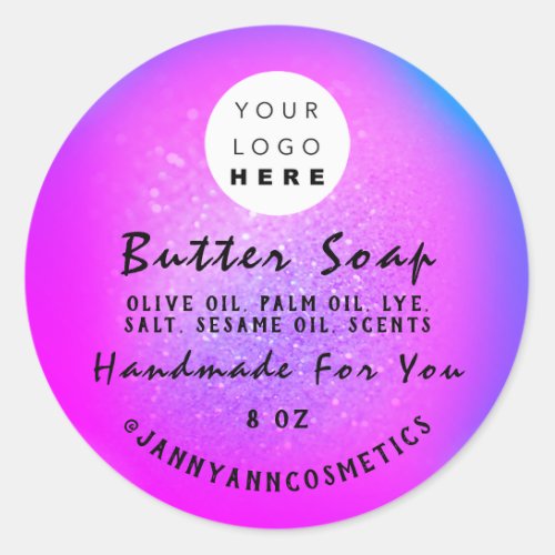 Butter Soap Cosmetics Logo Holograph Glitter Pink Classic Round Sticker