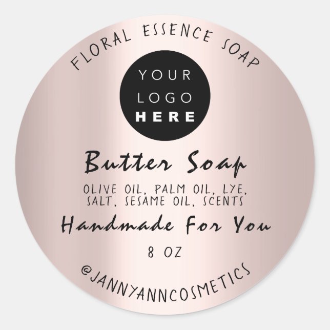 Butter Soap Cosmetics Rose Handmade Rose Script Classic Round Sticker (Front)