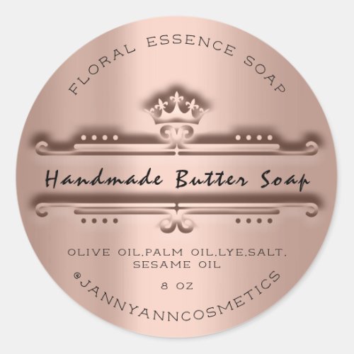 Butter Soap Cosmetics Royal Crown Rose 3D Effect Classic Round Sticker