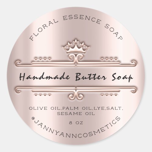 Butter Soap Cosmetics Royal Crown Rose Elegant Classic Round Sticker