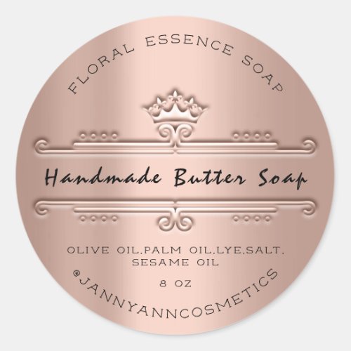 Butter Soap Cosmetics Royal Crown Rose Luxury Classic Round Sticker