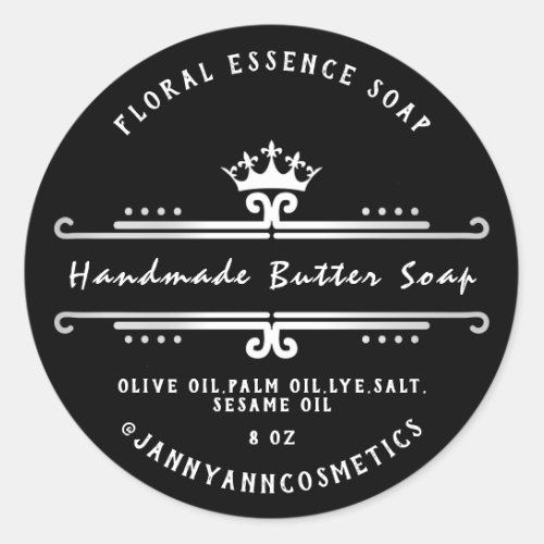 Butter Soap Cosmetics  Silver Gray Royal Crown Classic Round Sticker