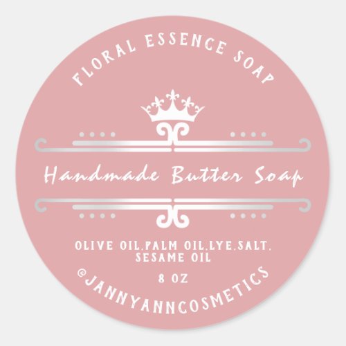 Butter Soap Cosmetics  Silver Rose Royal Crown Classic Round Sticker