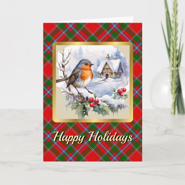 Butter Tartan w/Robin Personalized Xmas Card (Front)