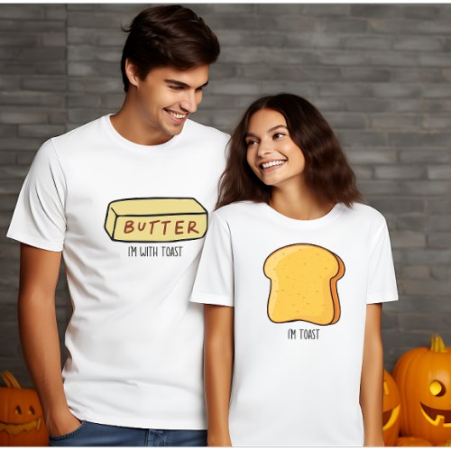 Butter up Halloween Im with toast funny couples T_Shirt