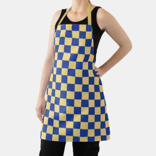 Butter yellow and blue checkered board pattern apron