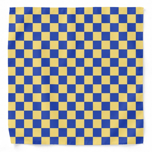 Butter yellow and blue checkered board pattern bandana (Front)