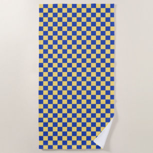 Butter yellow and blue checkered board pattern beach towel