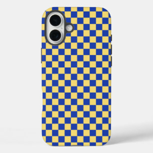 Butter yellow and blue checkered board pattern iPhone 16 plus case