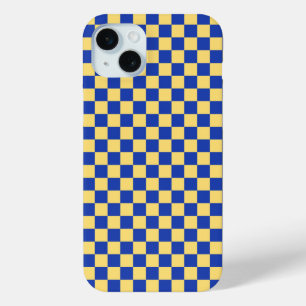 Butter yellow and blue checkered board pattern iPhone 15 plus case