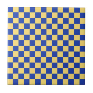 Butter yellow and blue checkered board pattern ceramic tile