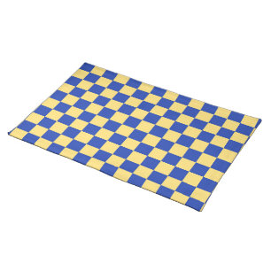 Butter yellow and blue checkered board pattern cloth placemat