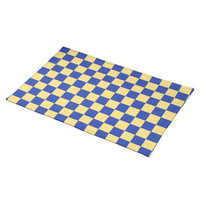 Butter yellow and blue checkered board pattern cloth placemat (On Table)