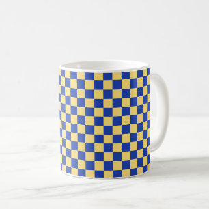 Butter yellow and blue checkered board pattern coffee mug