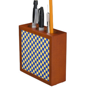 Butter yellow and blue checkered board pattern desk organizer