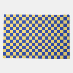 Butter yellow and blue checkered board pattern doormat