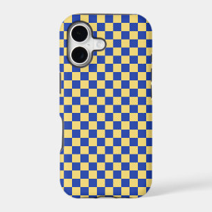 Butter yellow and blue checkered board pattern iPhone 17 case