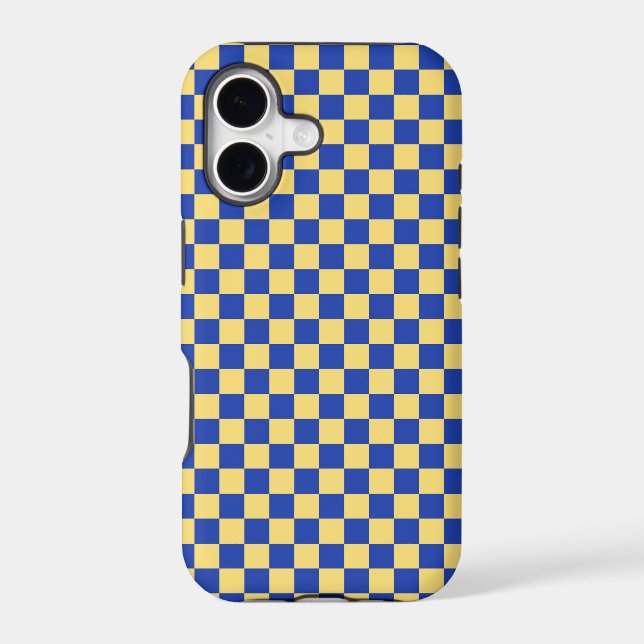 Butter yellow and blue checkered board pattern iPhone case (Back)