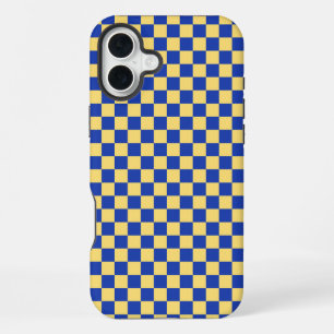 Butter yellow and blue checkered board pattern iPhone 16 plus case